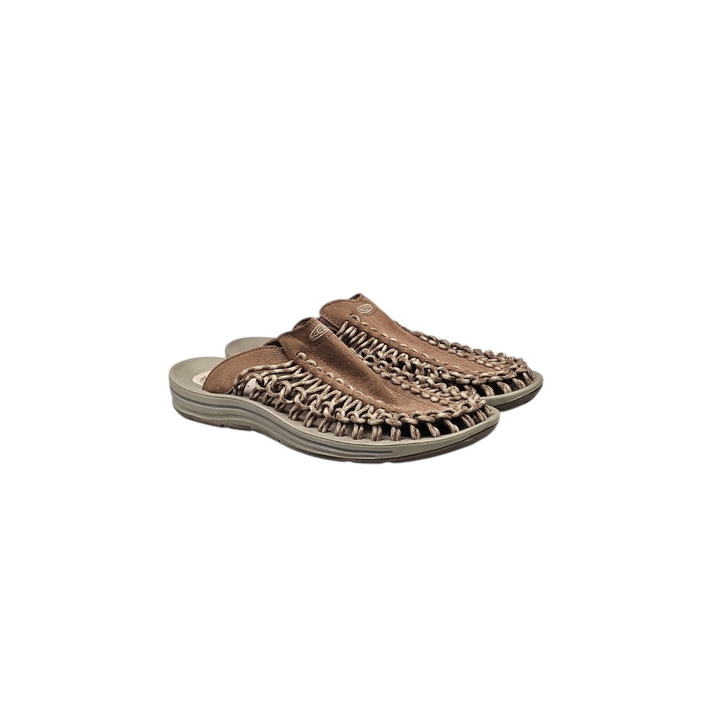 Keen Mens Size 8 EUC Uneek Brown Bungie Para Cord Woven Weave Sandals Flip Flops